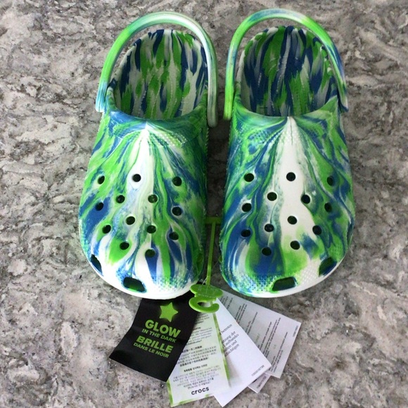 CROCS Other - CROCS Kids Tie-Dye Green & Blue Glow-In-The-Dark Clog